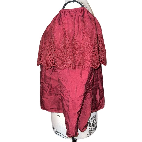 Honey Belle - Red Lace Trim - Cropped Off the Shoulder Top - NWT - Size Small - Picture 2 of 11